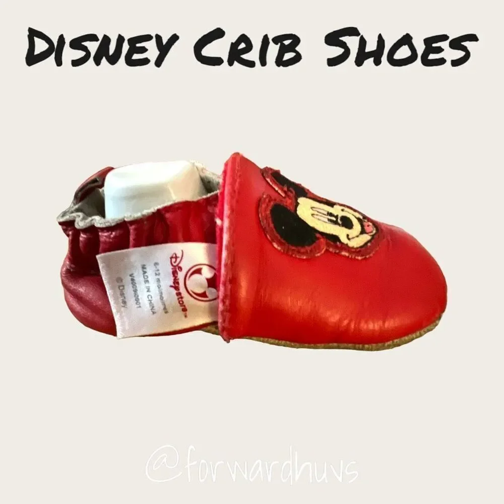 Disney Store Vintage Mickey Mouse Leather Crib Shoes Slippers 6-12 mo